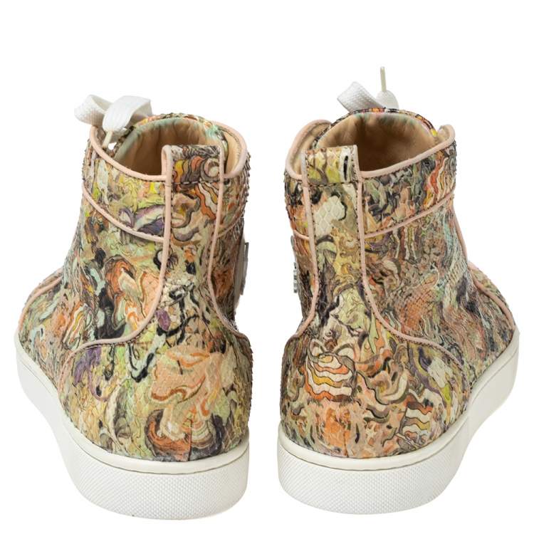 Pre Owned Christian Louboutin Beige Python Leather Rantus Orlato High-Top Sneakers Size 42.5