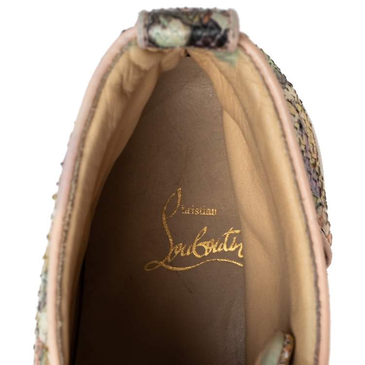 Pre Owned Christian Louboutin Beige Python Leather Rantus Orlato High-Top Sneakers Size 42.5
