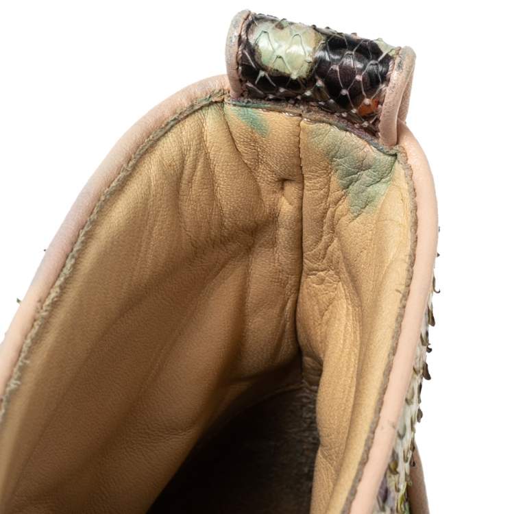 Pre Owned Christian Louboutin Beige Python Leather Rantus Orlato High-Top Sneakers Size 42.5