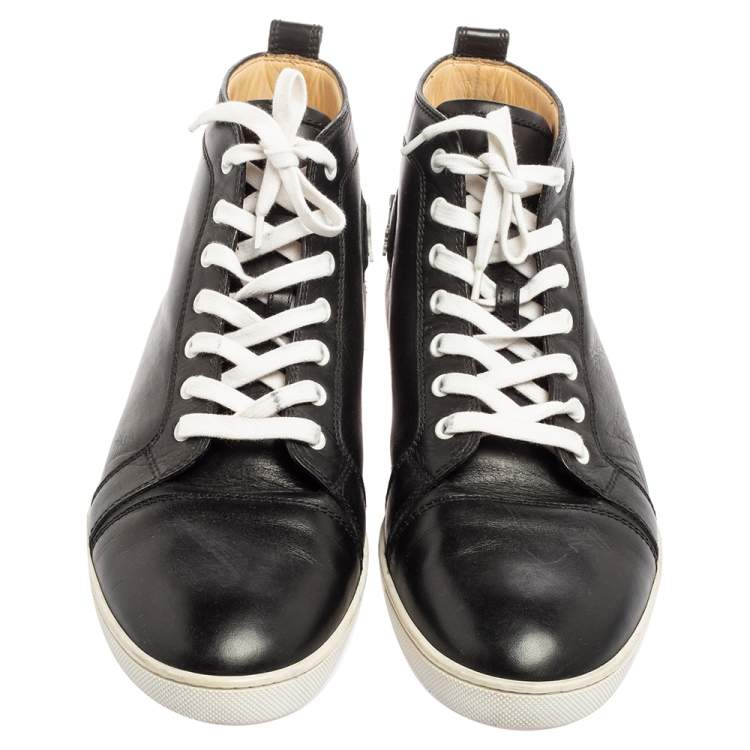 Pre Owned Christian Louboutin Black Leather Louis Flat High Top Sneakers  Size 42.5