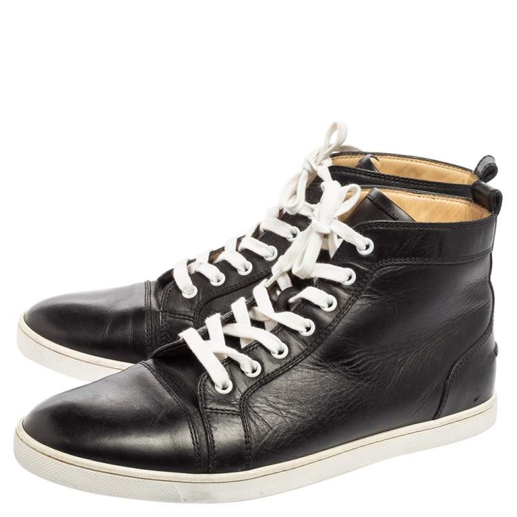 Pre Owned Christian Louboutin Black Leather Louis Flat High Top Sneakers  Size 42.5