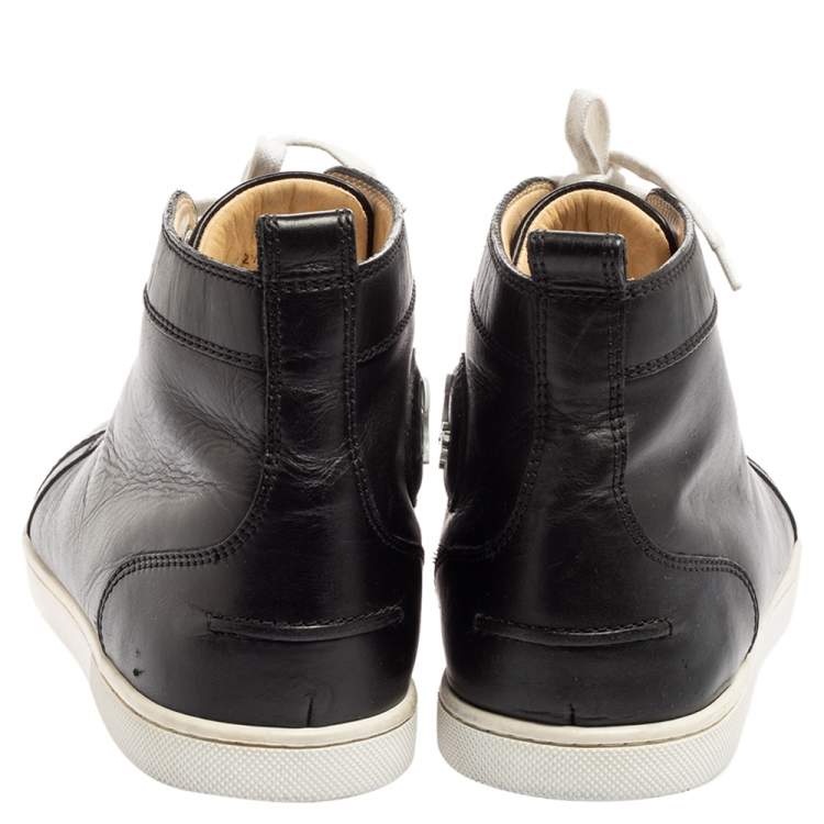 Pre Owned Christian Louboutin Black Leather Louis Flat High Top Sneakers  Size 42.5