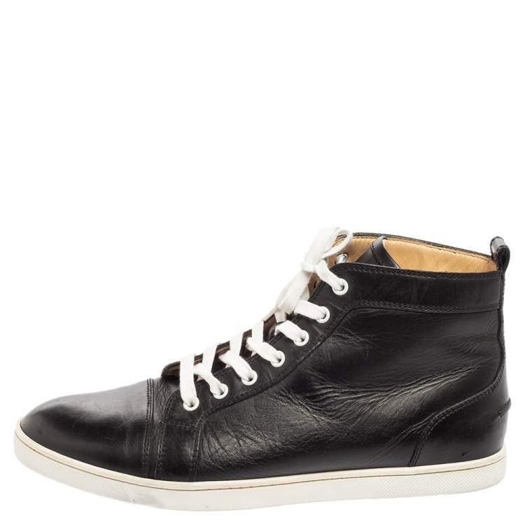 Pre Owned Christian Louboutin Black Leather Louis Flat High Top Sneakers  Size 42.5