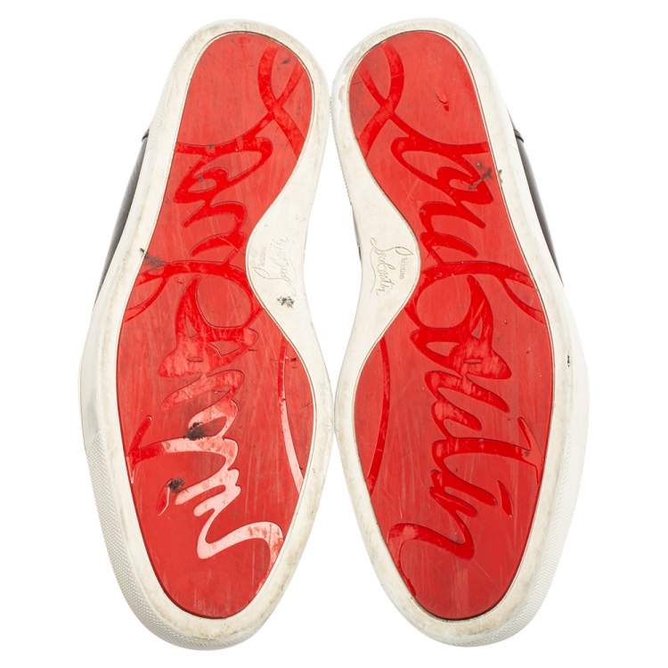 Pre Owned Christian Louboutin Black Leather Louis Flat High Top Sneakers  Size 42.5