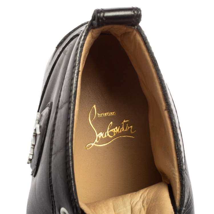 Pre Owned Christian Louboutin Black Leather Louis Flat High Top Sneakers  Size 42.5