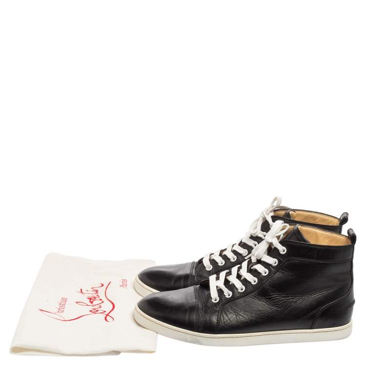 Pre Owned Christian Louboutin Black Leather Louis Flat High Top Sneakers  Size 42.5