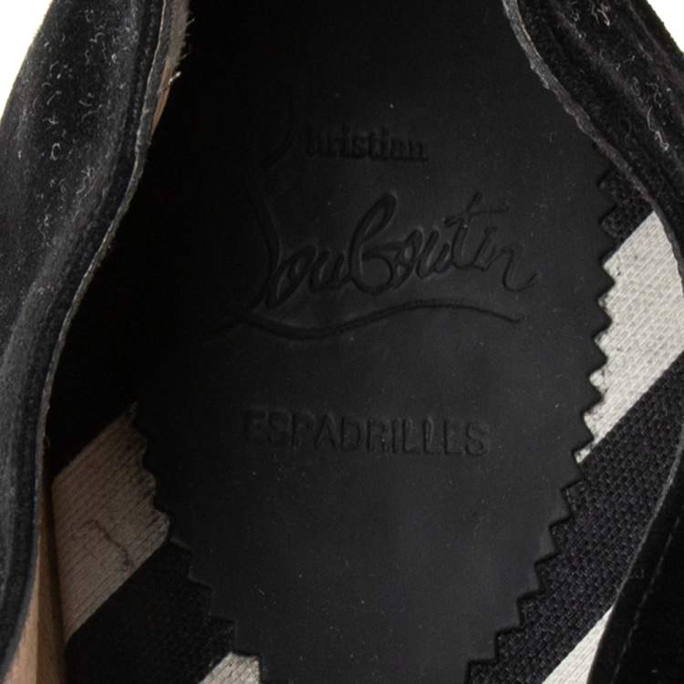 Pre Owned Christian Louboutin Black Suede Lace-Up Espadrilles Size 45