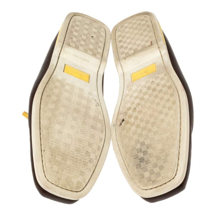 Pre Owned Christian Louboutin Brown/Yellow Leather Sail Boat Loafers Size 45