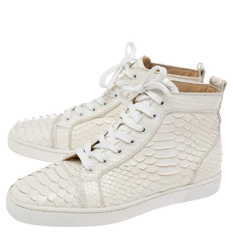 Pre Owned Christian Louboutin White Python Leather Rantus Orlato High-Top Sneakers Size 42