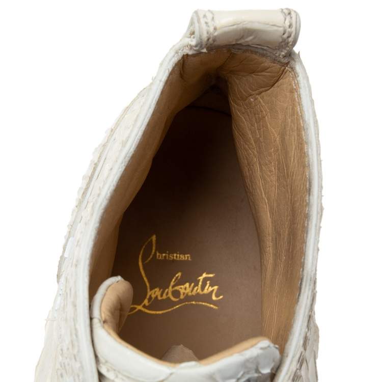 Pre Owned Christian Louboutin White Python Leather Rantus Orlato High-Top Sneakers Size 42