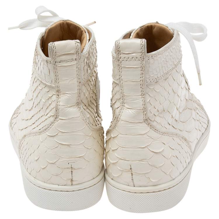 Pre Owned Christian Louboutin White Python Leather Rantus Orlato High-Top Sneakers Size 42