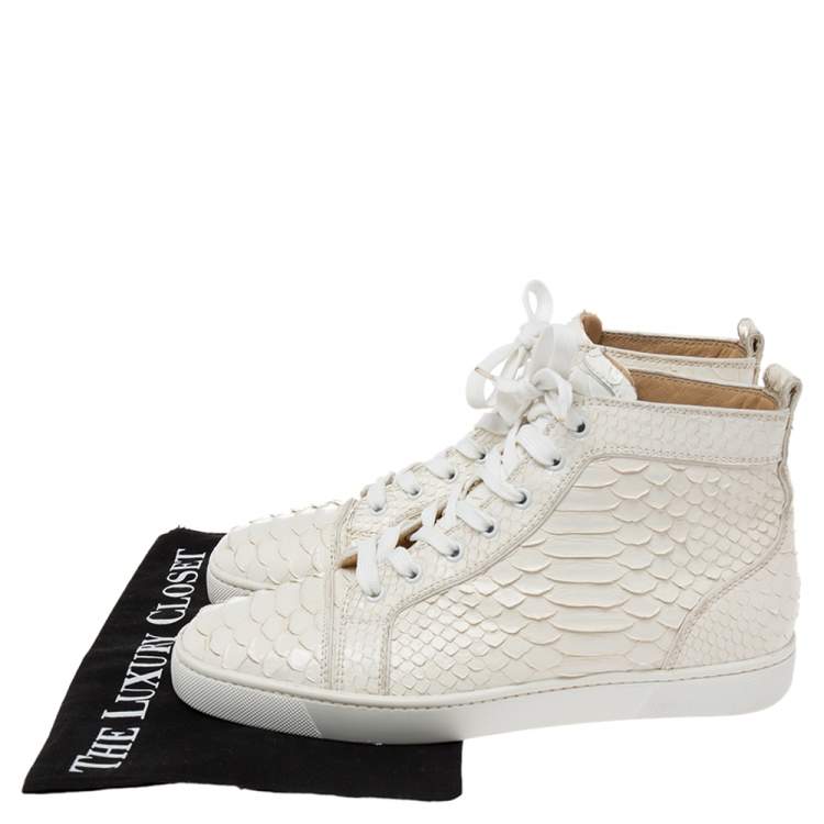 Pre Owned Christian Louboutin White Python Leather Rantus Orlato High-Top Sneakers Size 42