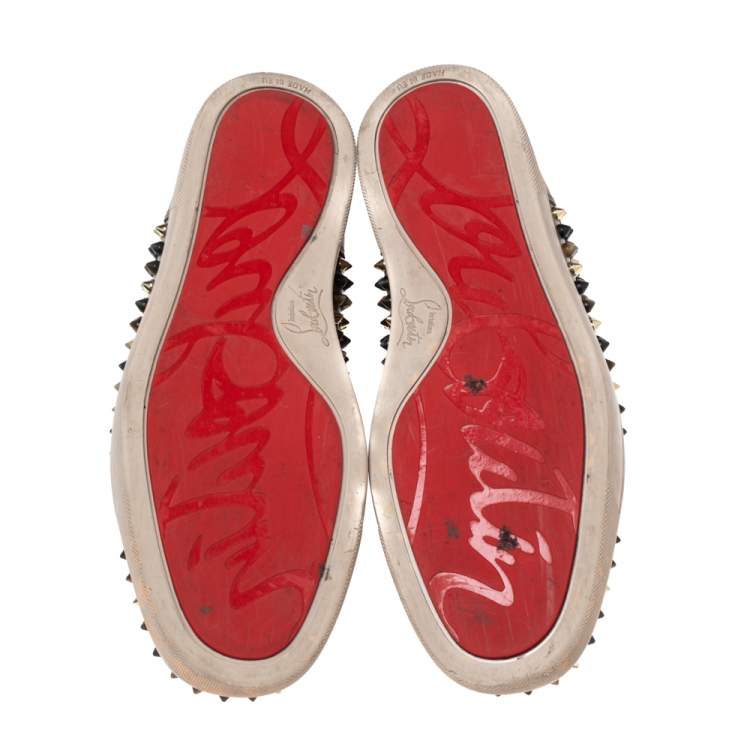 Pre Owned Christian Louboutin Brown Leather Louis Orlato Spike High-Top Sneakers Size 42