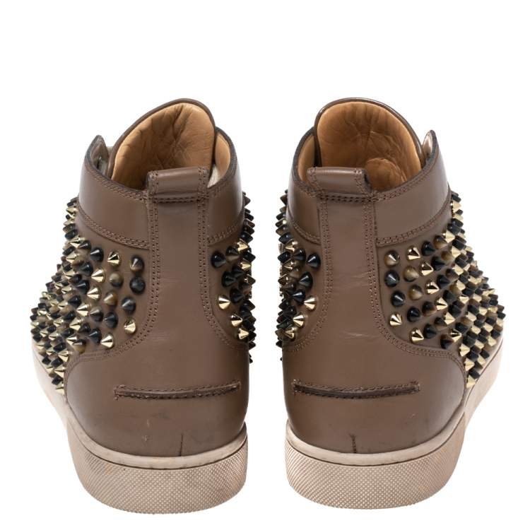 Pre Owned Christian Louboutin Brown Leather Louis Orlato Spike High-Top Sneakers Size 42
