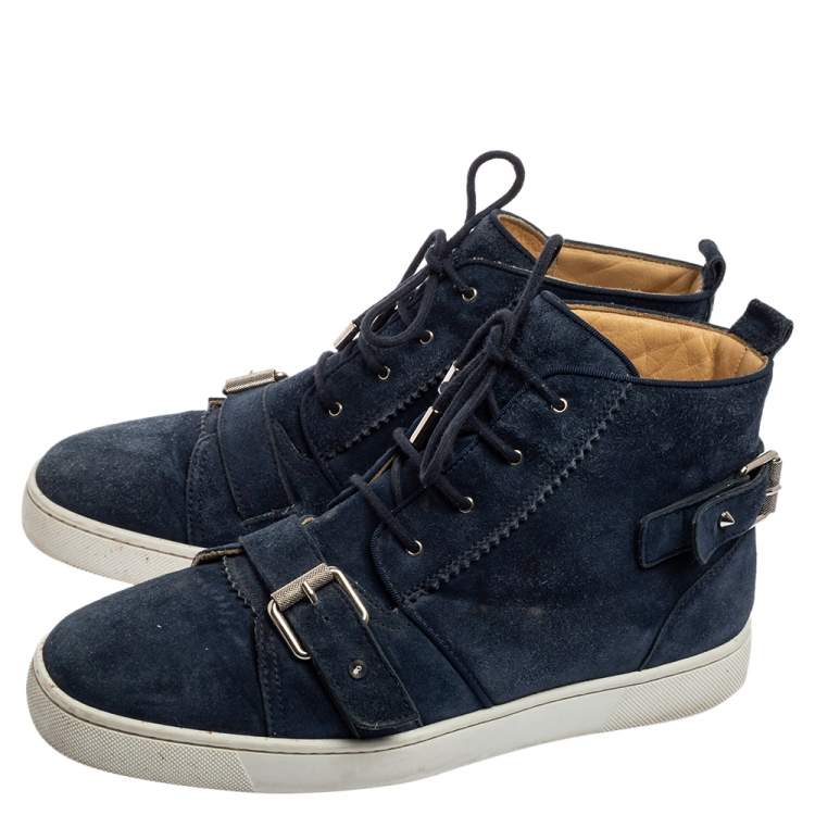 Pre Owned Christian Louboutin Navy Blue Suede Nono Strap Reglisse Sneakers Size 41