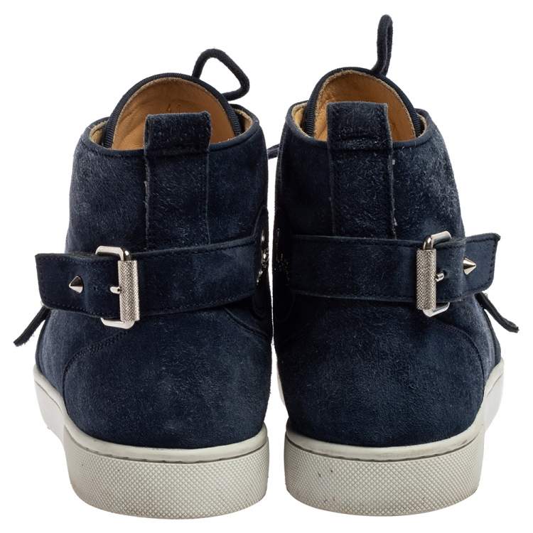 Pre Owned Christian Louboutin Navy Blue Suede Nono Strap Reglisse Sneakers Size 41