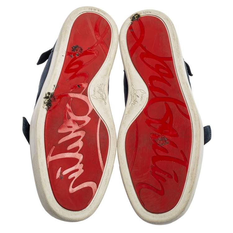 Pre Owned Christian Louboutin Navy Blue Suede Nono Strap Reglisse Sneakers Size 41
