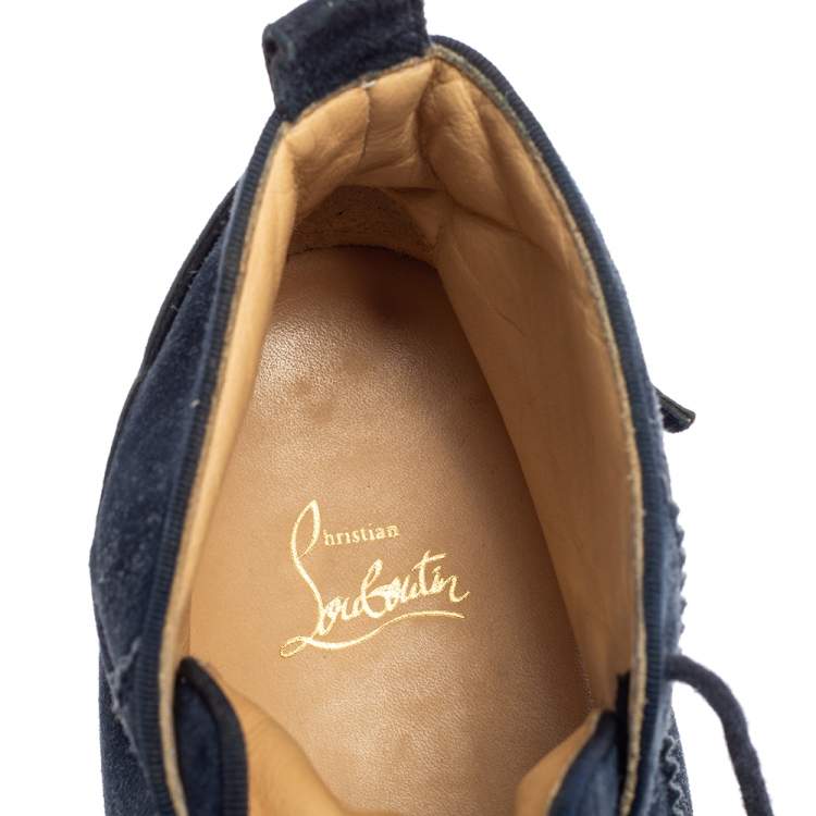 Pre Owned Christian Louboutin Navy Blue Suede Nono Strap Reglisse Sneakers Size 41