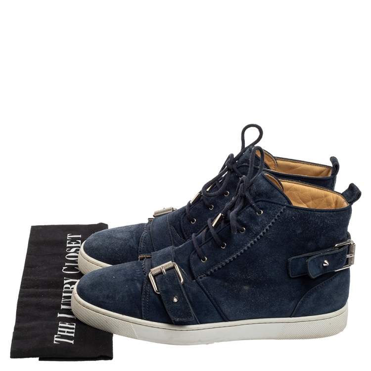 Pre Owned Christian Louboutin Navy Blue Suede Nono Strap Reglisse Sneakers Size 41