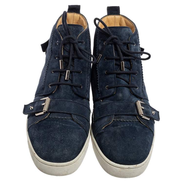 Pre Owned Christian Louboutin Navy Blue Suede Nono Strap Reglisse Sneakers Size 41