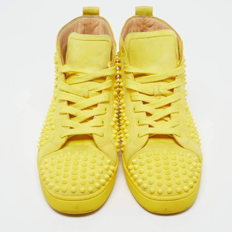 Pre Owned Christian Louboutin Yellow Suede Louis Spikes High Top Sneakers Size 43