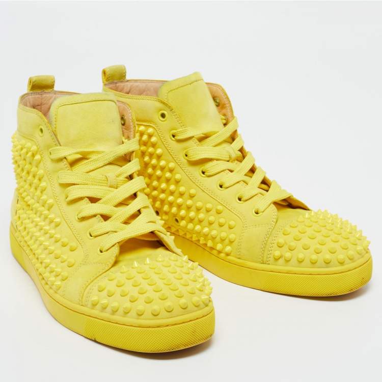 Pre Owned Christian Louboutin Yellow Suede Louis Spikes High Top Sneakers Size 43
