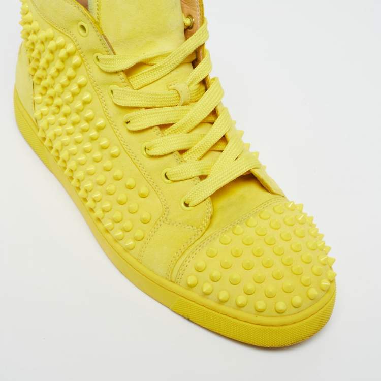 Pre Owned Christian Louboutin Yellow Suede Louis Spikes High Top Sneakers Size 43