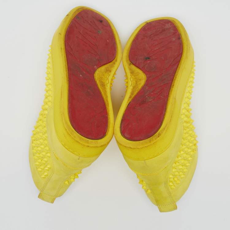 Pre Owned Christian Louboutin Yellow Suede Louis Spikes High Top Sneakers Size 43