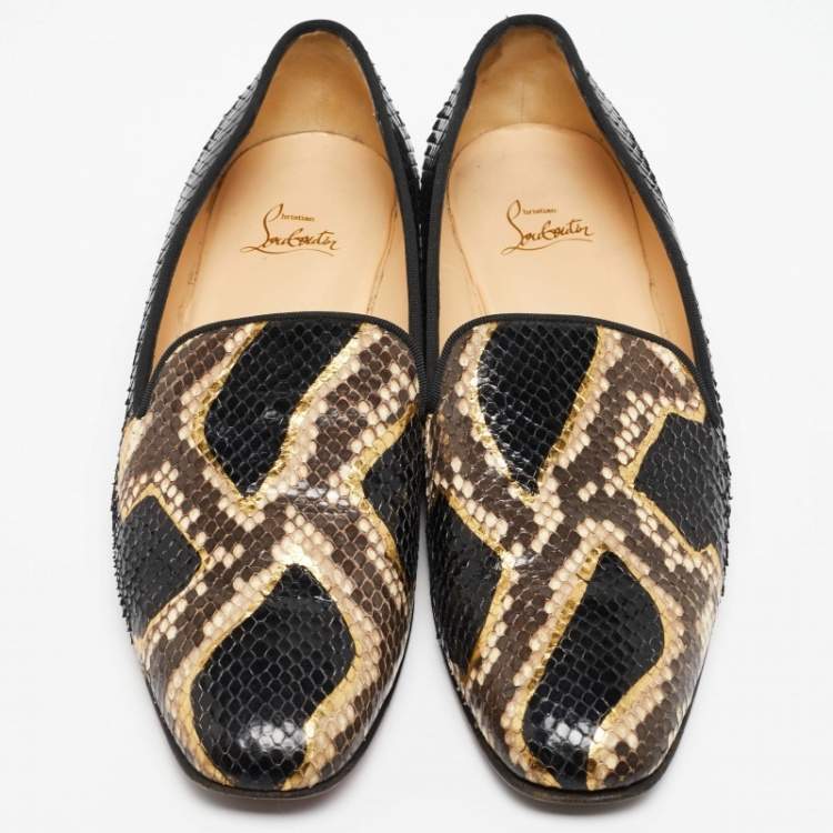 Pre Owned Christian Louboutin Tri-Color Python Leather Smoking Slippers Size 41