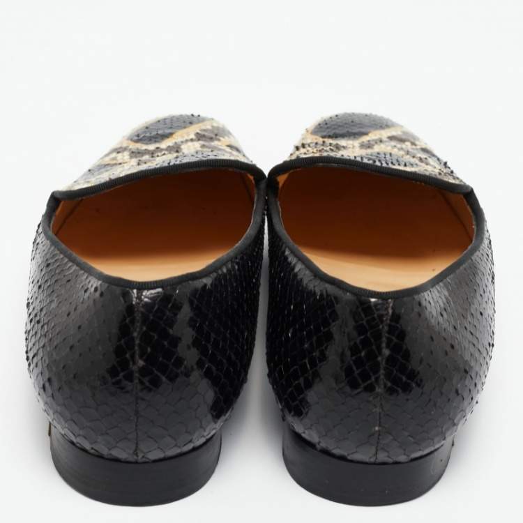 Pre Owned Christian Louboutin Tri-Color Python Leather Smoking Slippers Size 41
