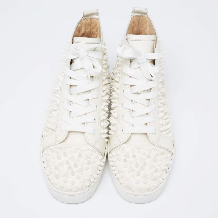 Pre Owned Christian Louboutin White Leather Louis Spikes Lace Up High Top Sneakers Size 42