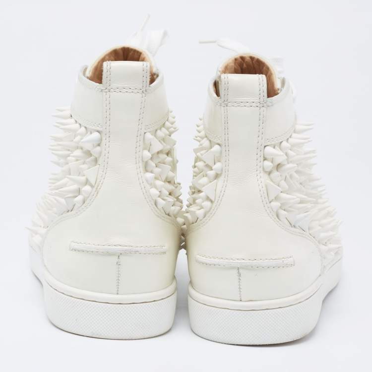 Pre Owned Christian Louboutin White Leather Louis Spikes Lace Up High Top Sneakers Size 42