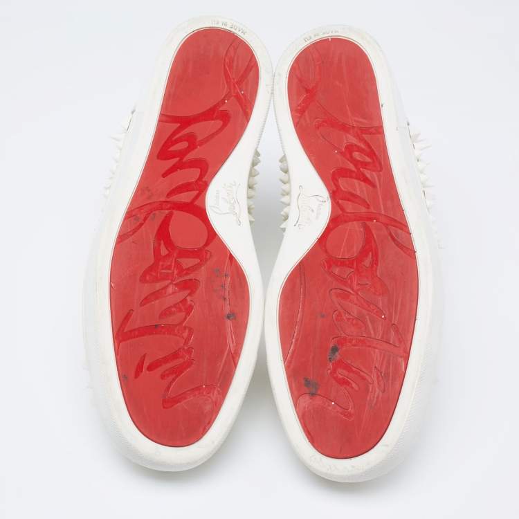 Pre Owned Christian Louboutin White Leather Louis Spikes Lace Up High Top Sneakers Size 42