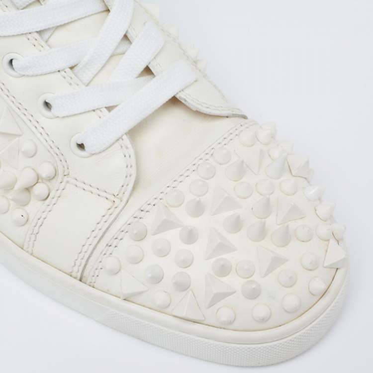 Pre Owned Christian Louboutin White Leather Louis Spikes Lace Up High Top Sneakers Size 42