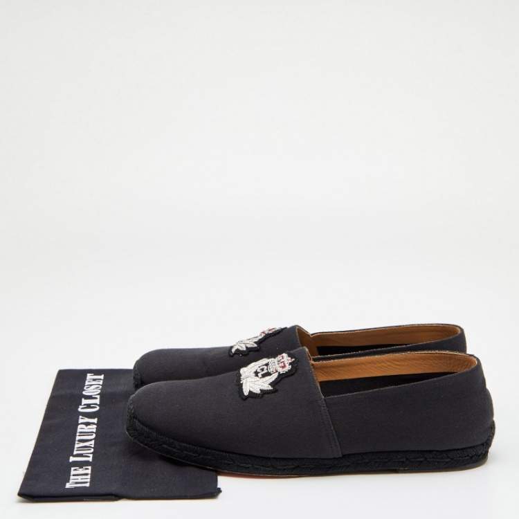 Pre Owned Christian Louboutin Black Canvas Gala Embroidered Espadrille Slip On Loafers 46