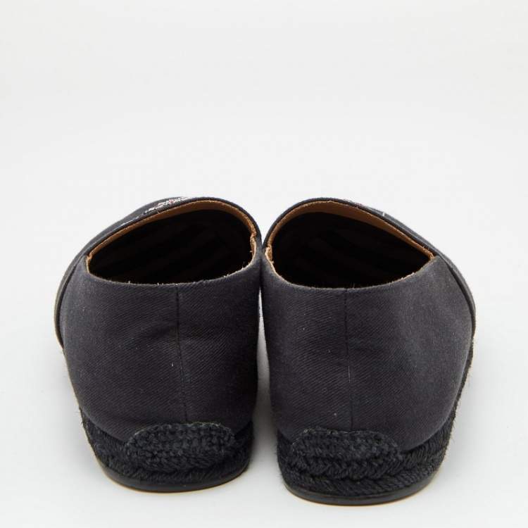Pre Owned Christian Louboutin Black Canvas Gala Embroidered Espadrille Slip On Loafers 46