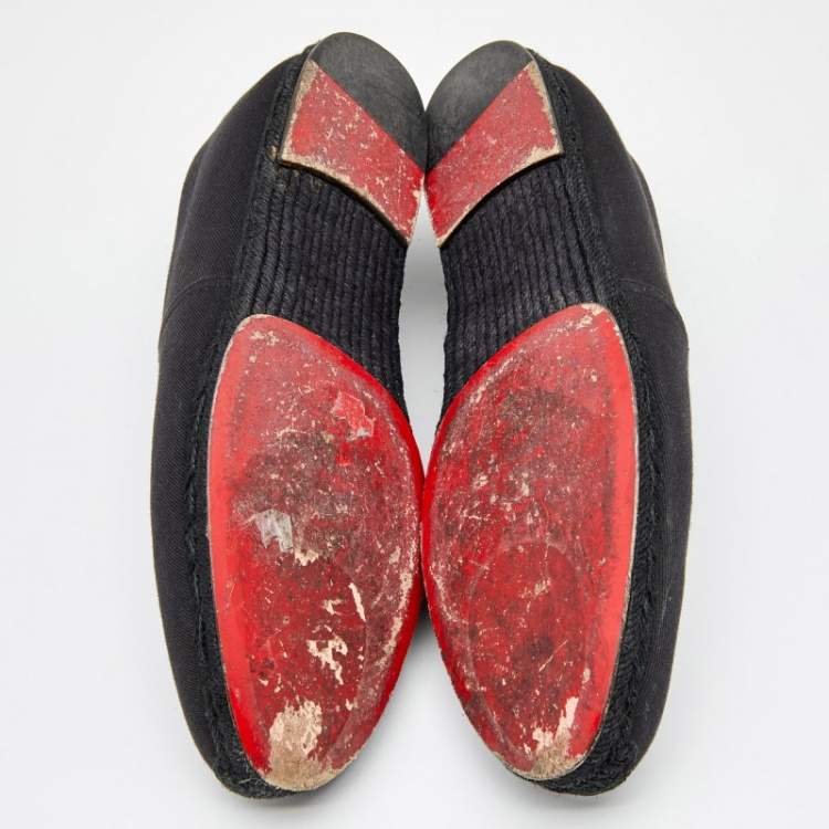 Pre Owned Christian Louboutin Black Canvas Gala Embroidered Espadrille Slip On Loafers 46