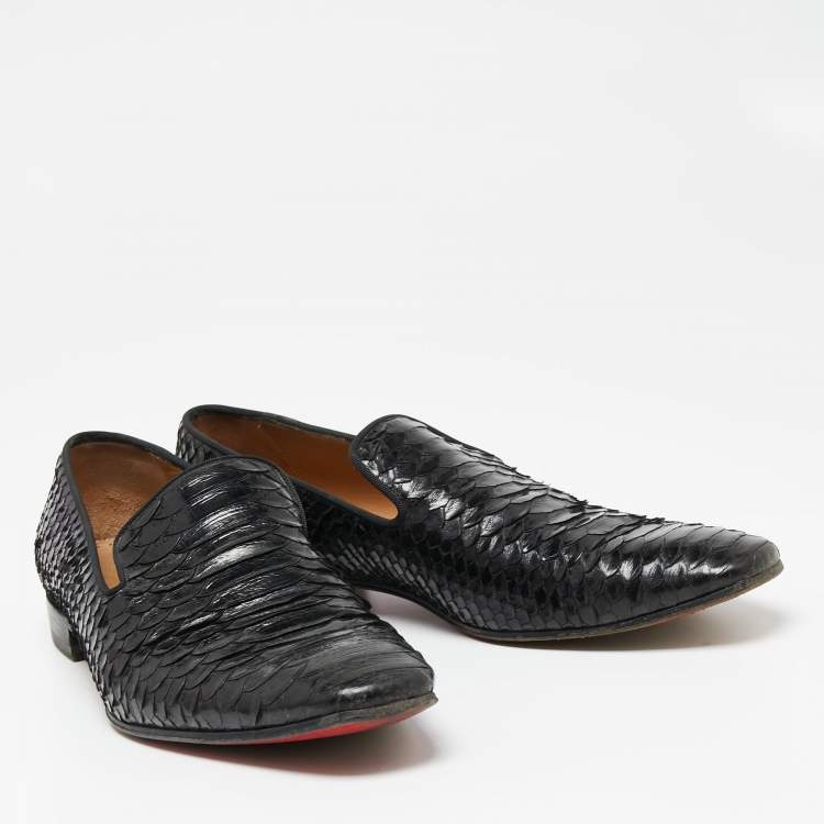 Pre Owned Christian Louboutin Black Python Leather Smoking Slippers Size 42