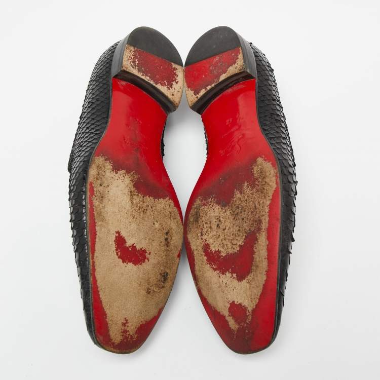 Pre Owned Christian Louboutin Black Python Leather Smoking Slippers Size 42