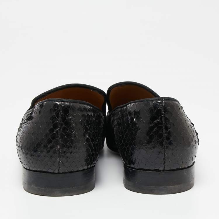Pre Owned Christian Louboutin Black Python Leather Smoking Slippers Size 42