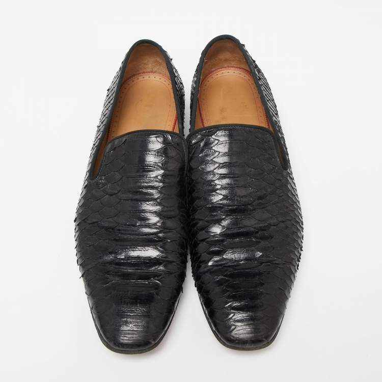 Pre Owned Christian Louboutin Black Python Leather Smoking Slippers Size 42