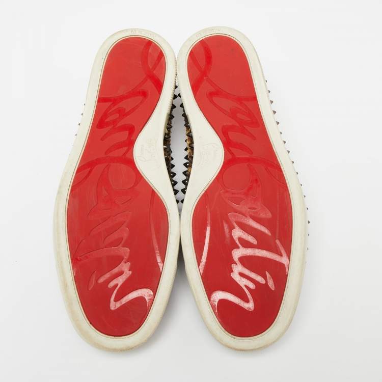 Pre Owned Christian Louboutin Brown/Beige Leopard Print Python Leather Spike Slip-On Sneakers Size 42