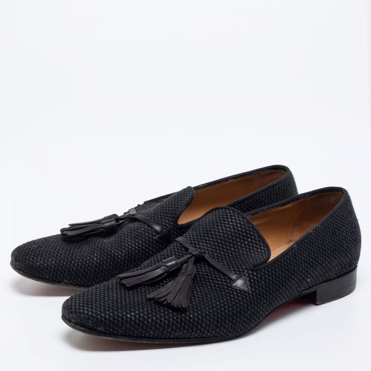 Pre Owned Christian Louboutin Black Woven Fabric Tassel Smoking Slippers Size 42.5 