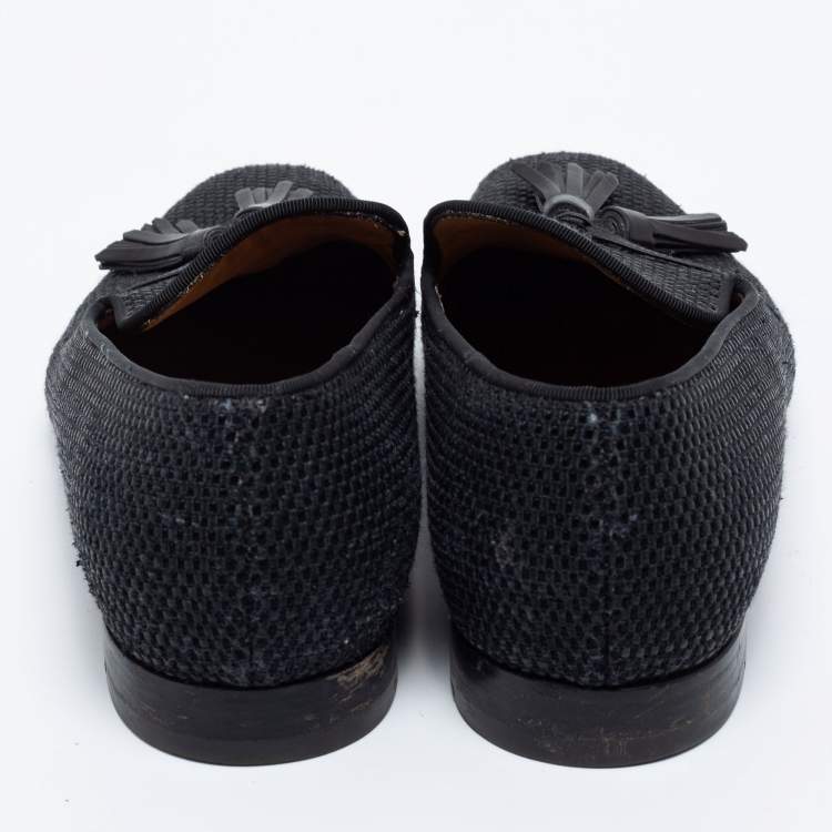 Pre Owned Christian Louboutin Black Woven Fabric Tassel Smoking Slippers Size 42.5 