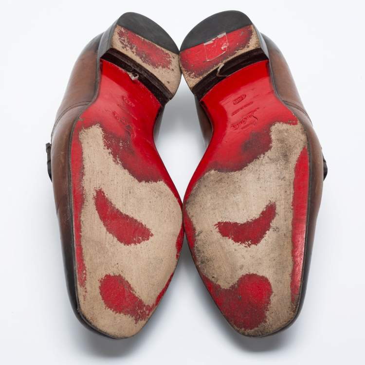 مملوكة مسبقًا Christian Louboutin Two-Tone Leather Laser-Cut Strap Loafers Size 42.5