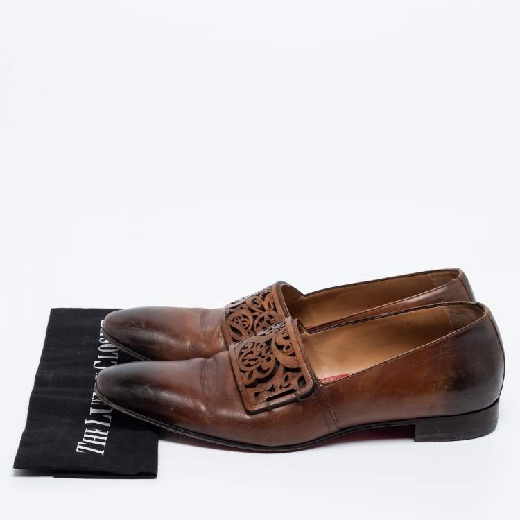 مملوكة مسبقًا Christian Louboutin Two-Tone Leather Laser-Cut Strap Loafers Size 42.5