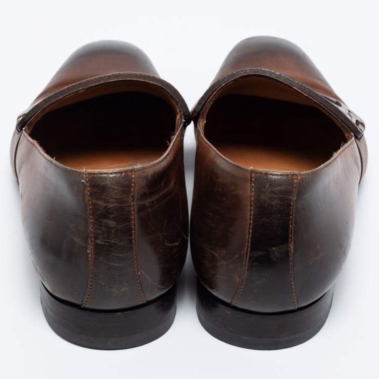 مملوكة مسبقًا Christian Louboutin Two-Tone Leather Laser-Cut Strap Loafers Size 42.5