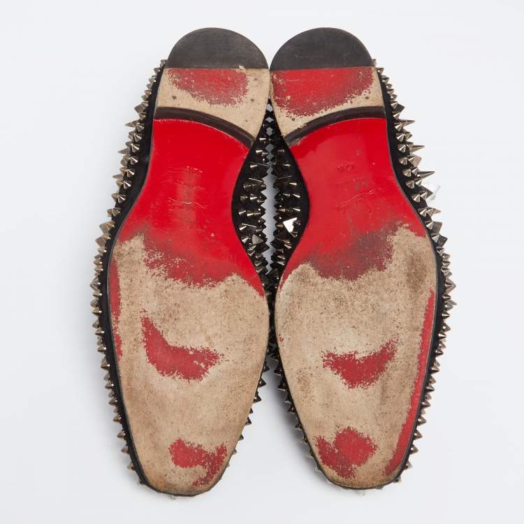 Pre Owned Christian Louboutin Black Suede Spike Loafers Size 42.5