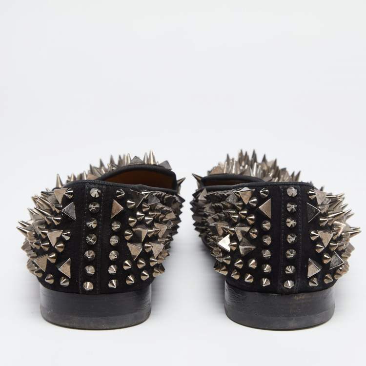Pre Owned Christian Louboutin Black Suede Spike Loafers Size 42.5