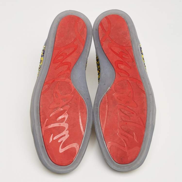 Pre Owned Christian Louboutin Multicolor Mesh And Patent Leather Crystal Embellished High Top Sneakers Size 43.5